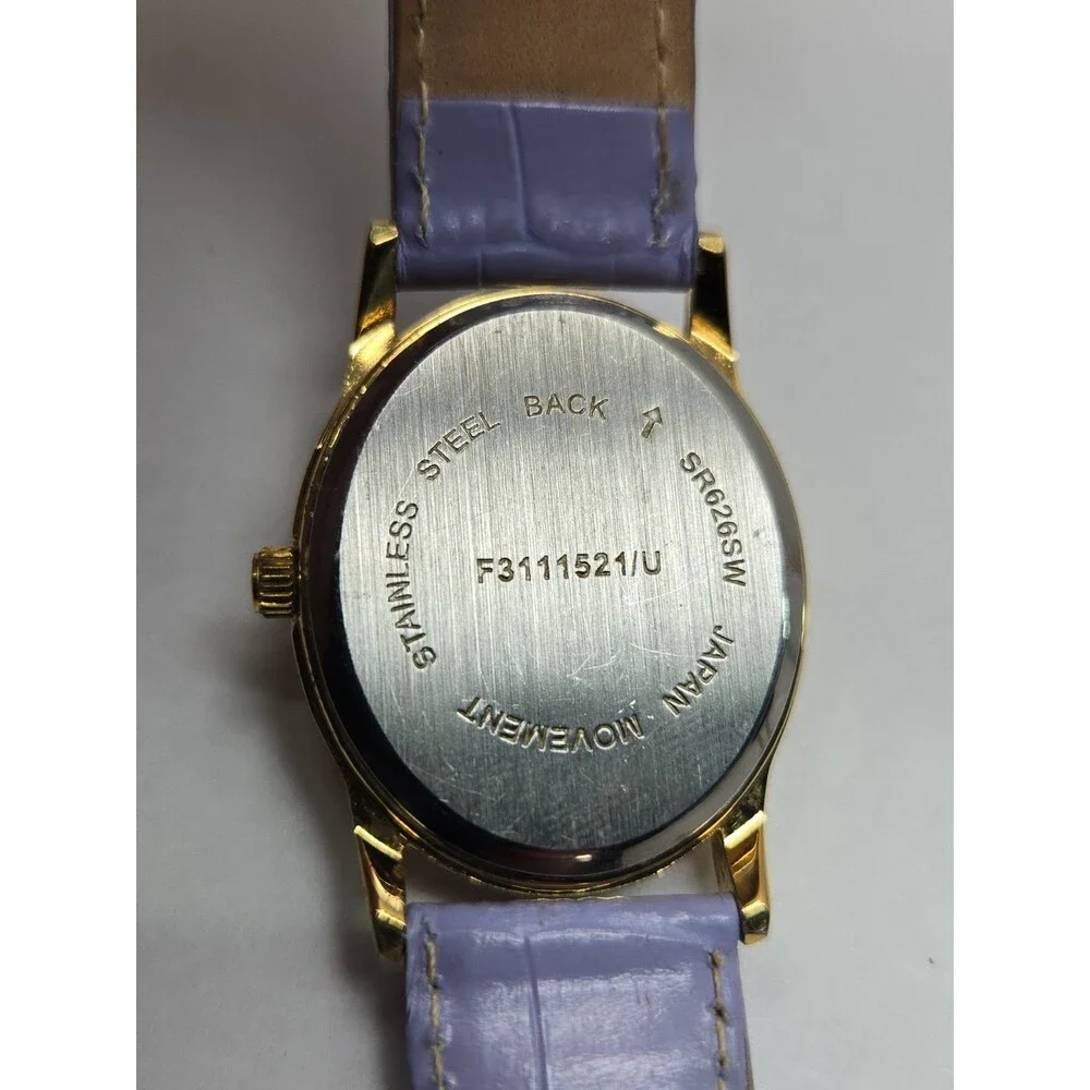 Womens Vintage Avon Moon Phase Date Womens Gold Tone Leather Watch New Battery